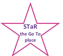 A pink star with the words STaR the Go To place