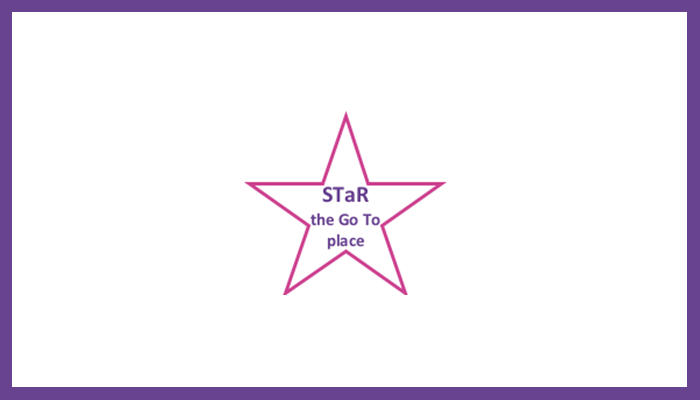 Pink star with the words STaR the Go To place